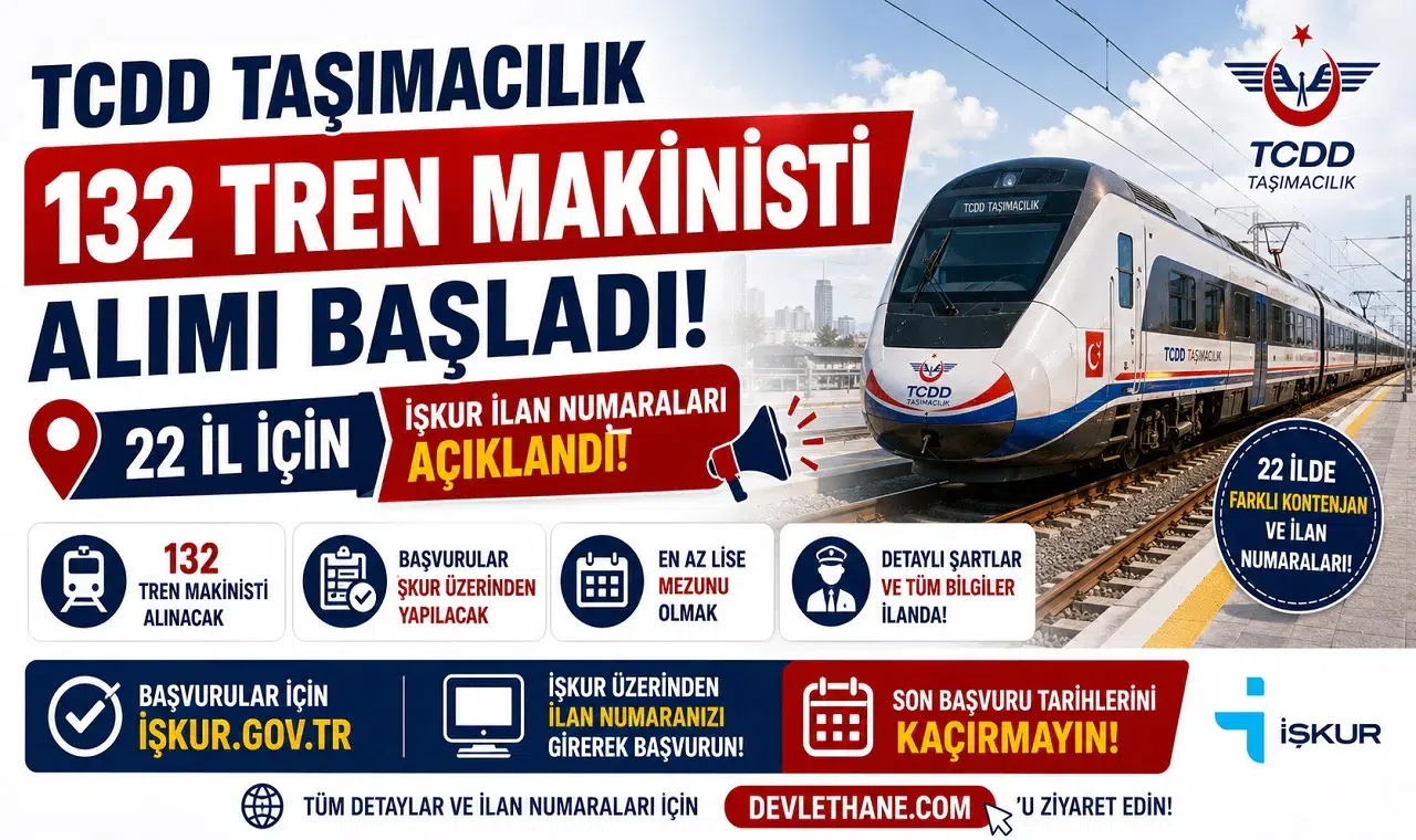 TCDD Taşımacılık 132 Tren Makinisti Alımı Başladı! 22 İl İçin İŞKUR İlan Numaraları Açıklandı