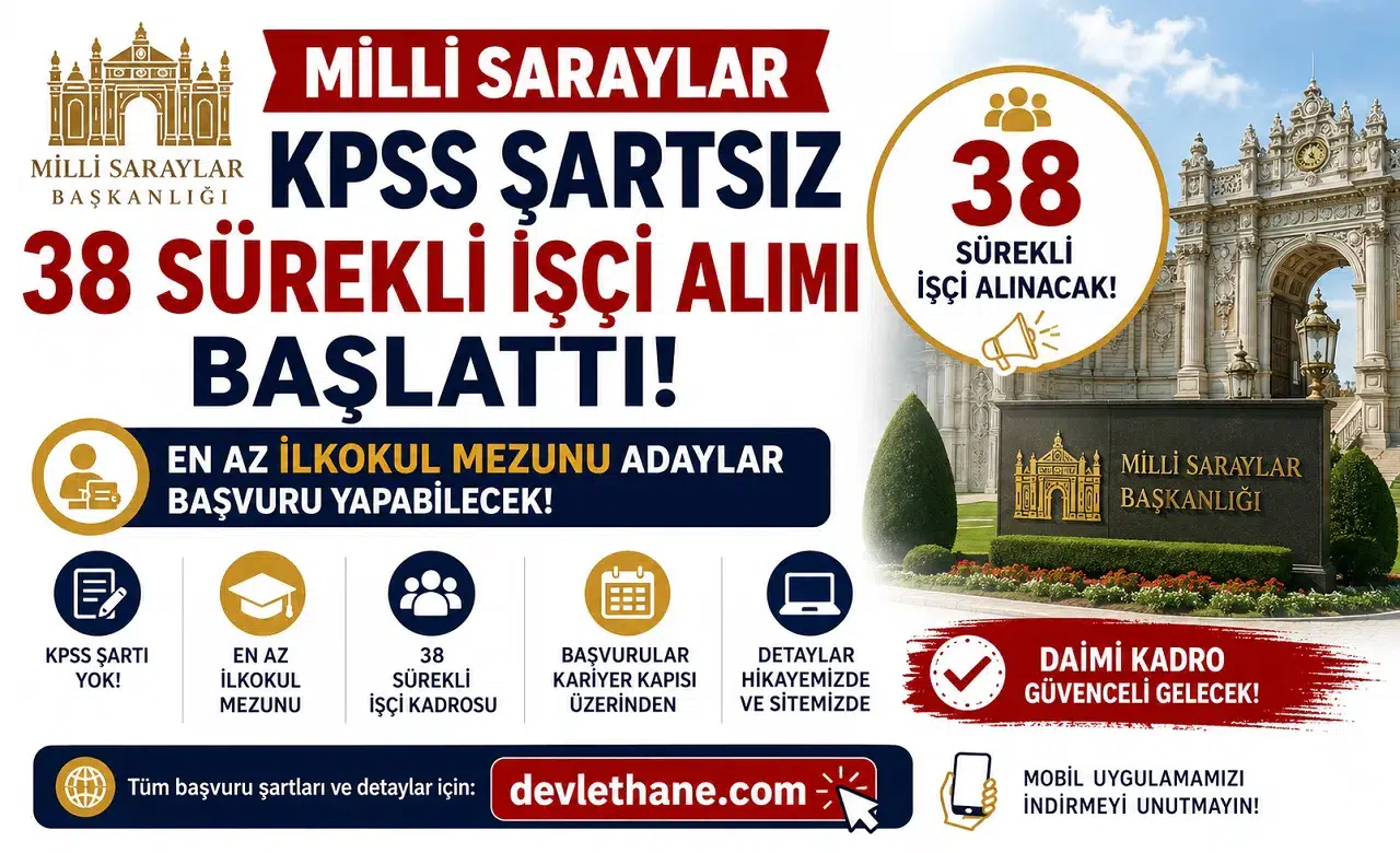 Milli Saraylar KPSS Şartsız 38 Sürekli İşçi Alımı Başlattı! En Az İlkokul Mezunu Adaylar Başvuru Yapabilecek