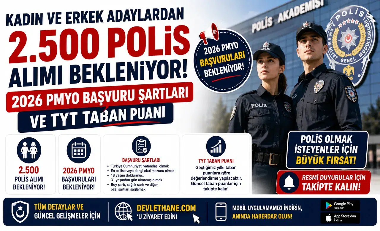 Kadın ve Erkek Adaylardan 2.500 Polis Alımı Bekleniyor! 2026 PMYO Başvuru Şartları ve TYT Taban Puanı