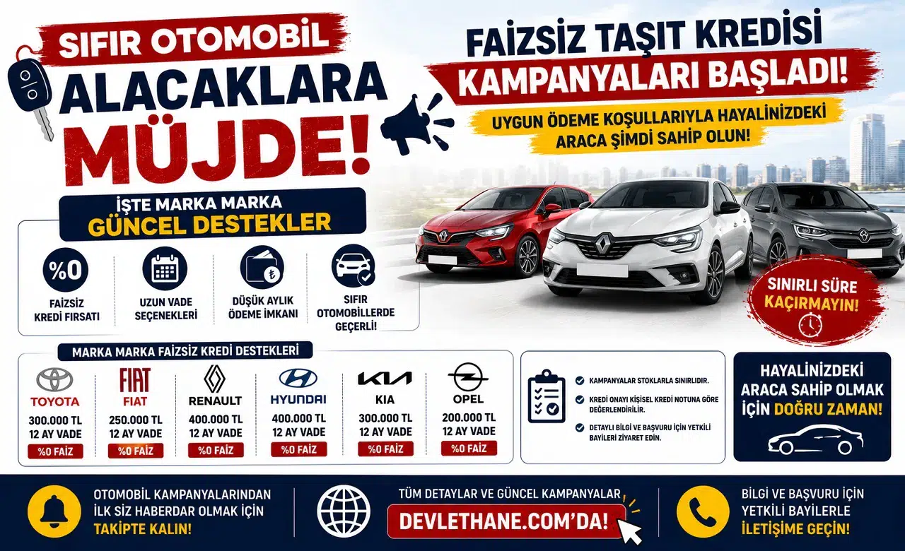 Sıfır Otomobil Alacaklara Müjde! Faizsiz Taşıt Kredisi Kampanyaları Başladı: İşte Marka Marka Güncel Destekler