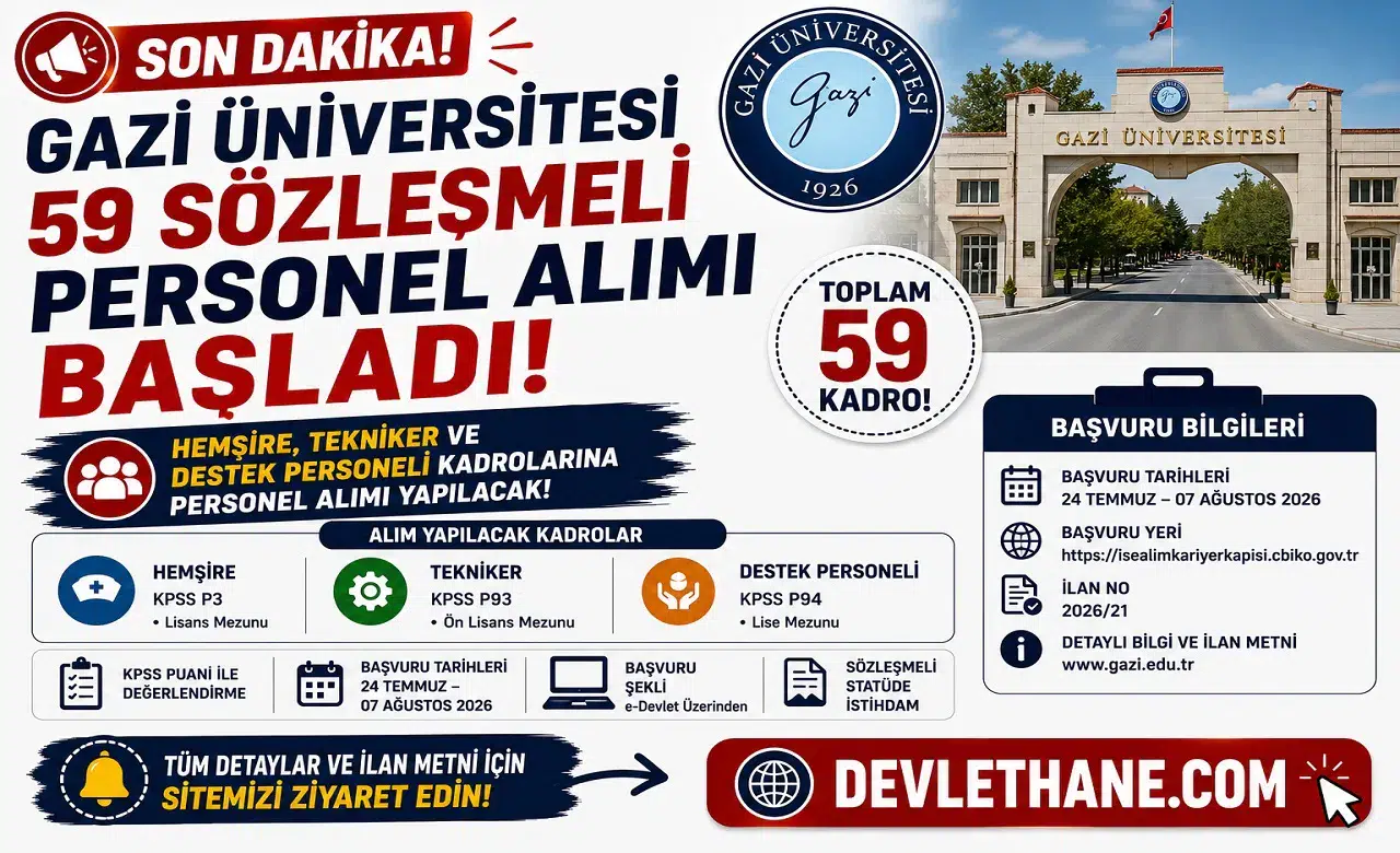 Gazi Üniversitesi 59 Sözleşmeli Personel Alımı Başladı! Hemşire, Tekniker ve Destek Personeli Kadroları Açıldı