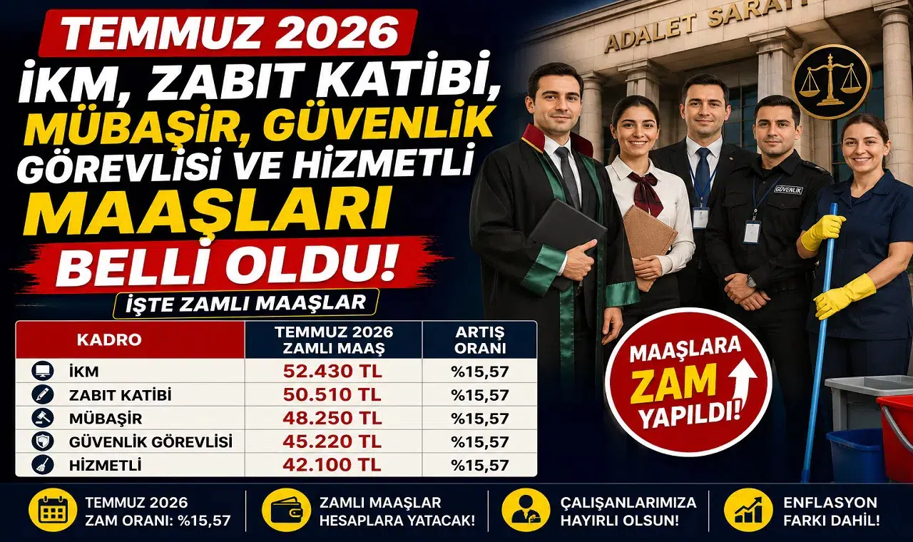 Temmuz 2026 İKM, Zabıt Katibi, Mübaşir, Güvenlik Görevlisi ve Hizmetli Maaşları Belli Oldu! İşte Zamlı Maaşlar
