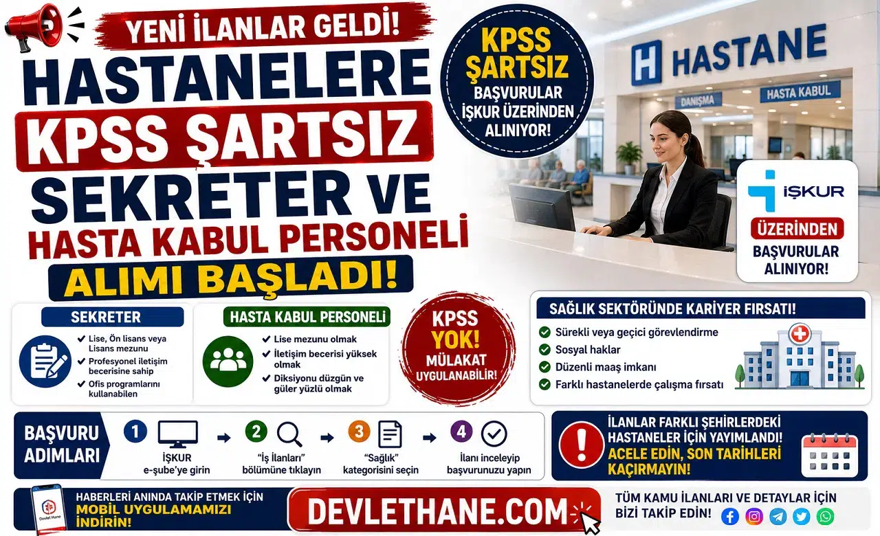 Hastanelere KPSS Şartsız Sekreter ve Hasta Kabul Personeli Alımı Başladı! İŞKUR Üzerinden Başvurular Alınıyor