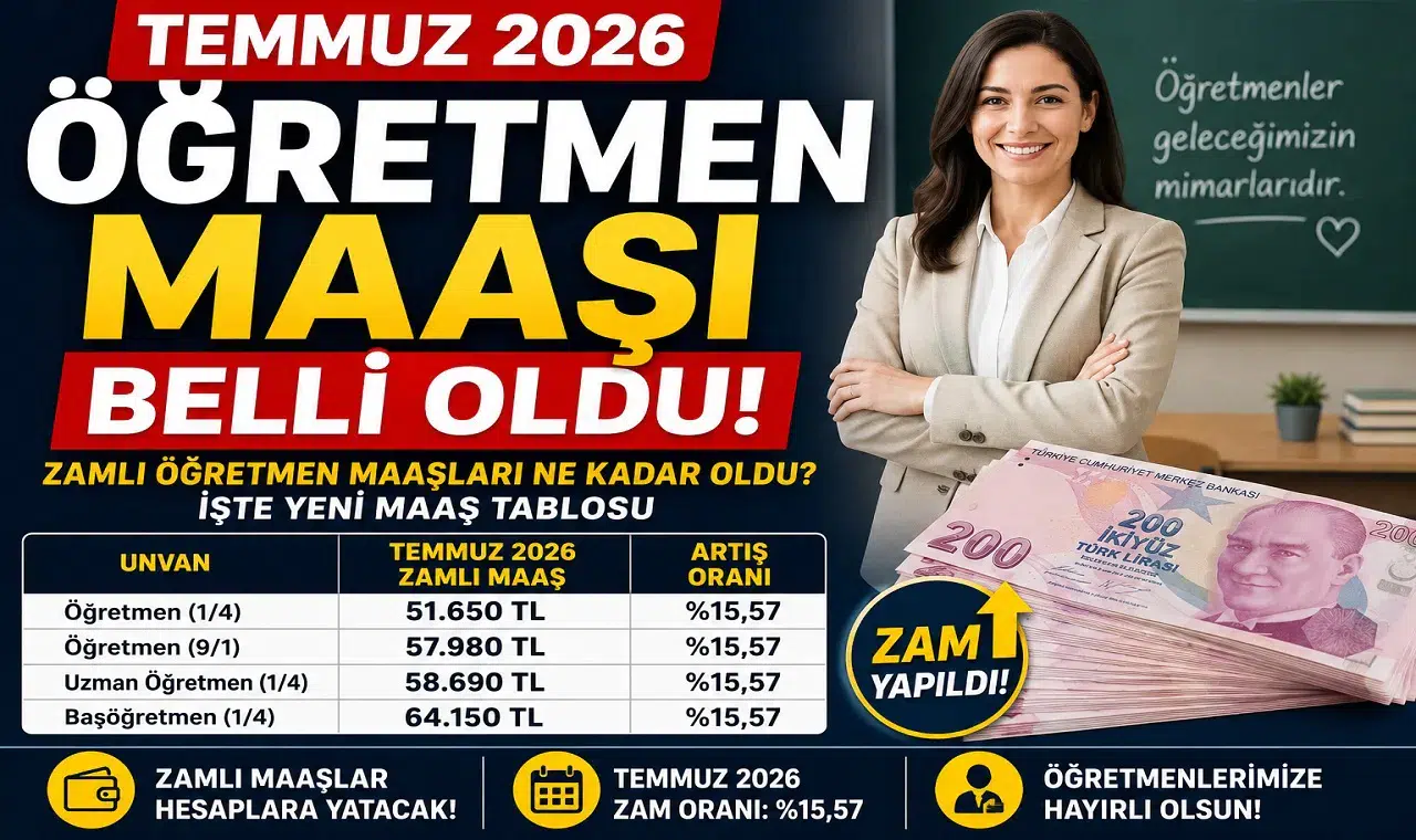 Temmuz 2026 Öğretmen Maaşı Belli Oldu! Zamlı Öğretmen Maaşları Ne Kadar Oldu? İşte Yeni Maaş Tablosu
