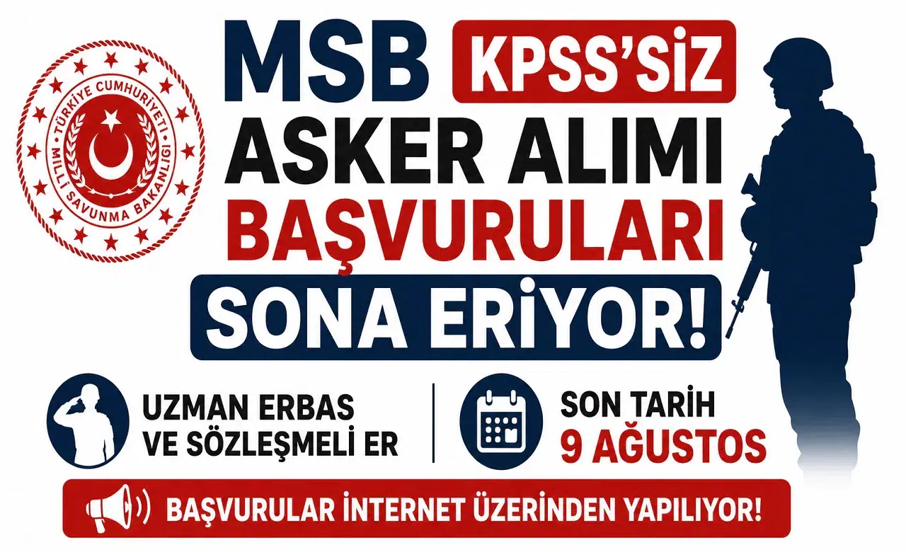 MSB KPSS’siz Asker Alımı Başvuruları Sona Eriyor! Uzman Erbaş ve Sözleşmeli Er İçin Son Tarih 9 Ağustos