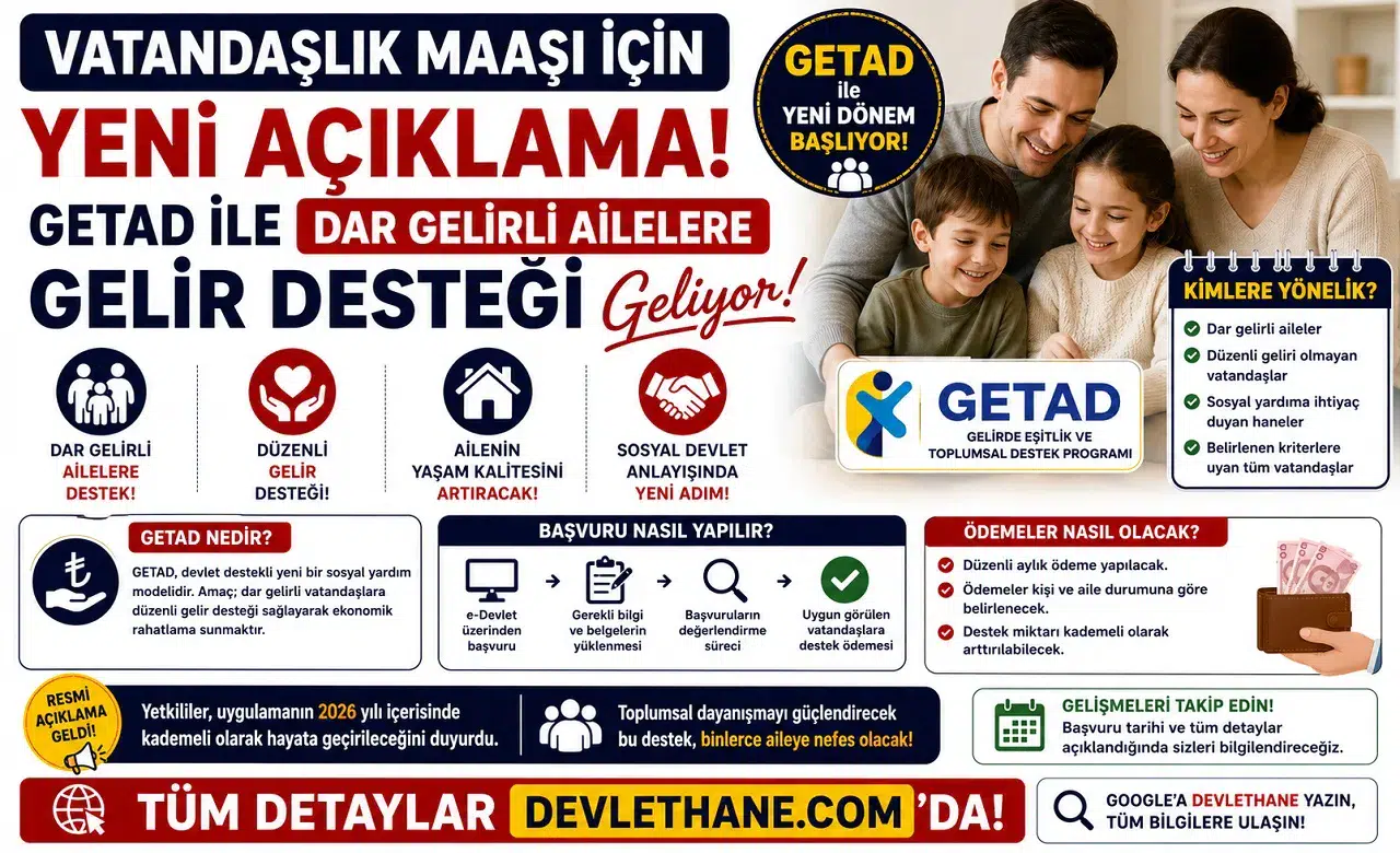 Vatandaşlık Maaşı İçin Yeni Açıklama: GETAD ile Dar Gelirli Ailelere Gelir Desteği Geliyor