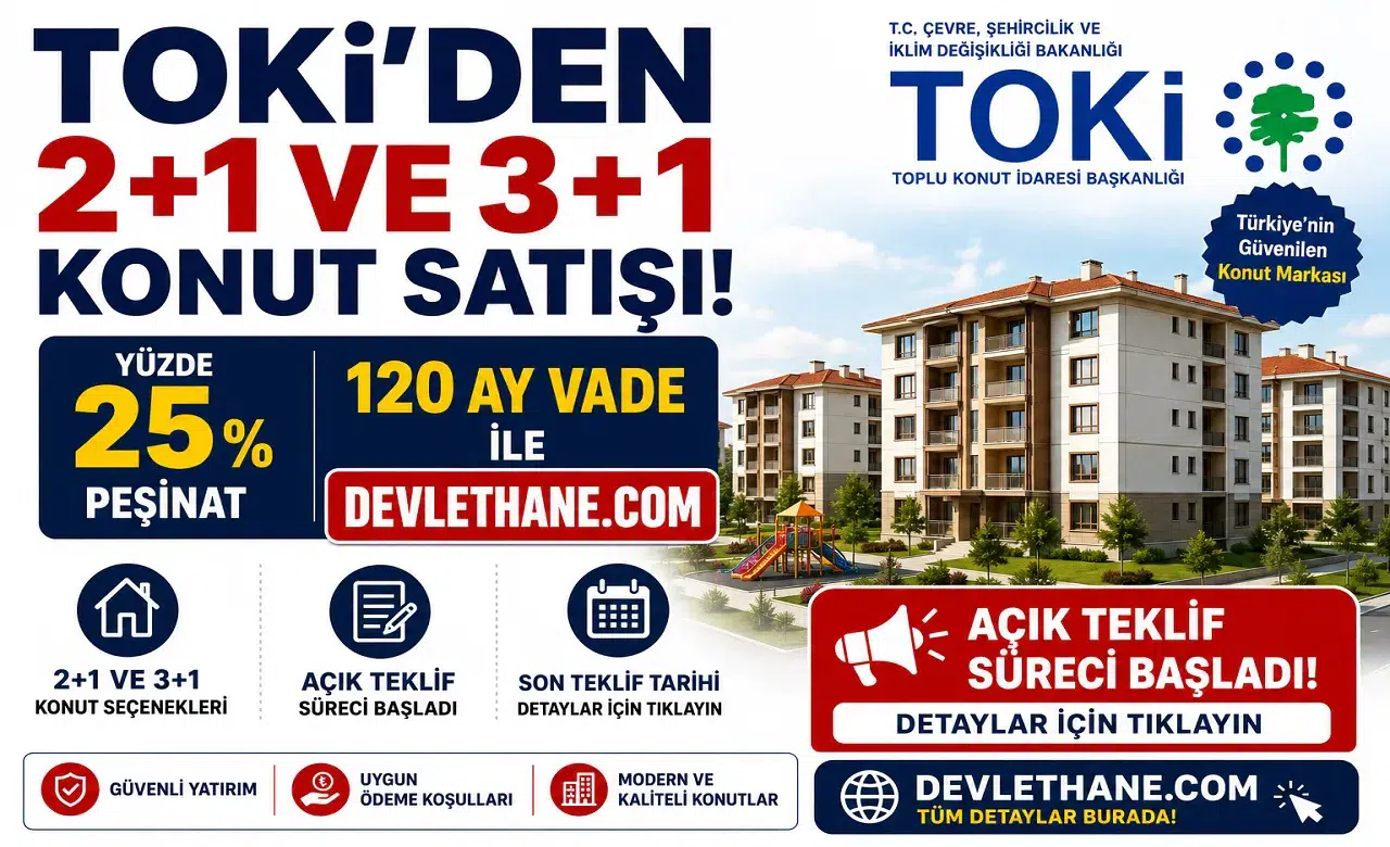 TOKİ’den 2+1 ve 3+1 Konut Satışı: Yüzde 25 Peşinat, 120 Ay Vade ile Açık Teklif Süreci Başladı