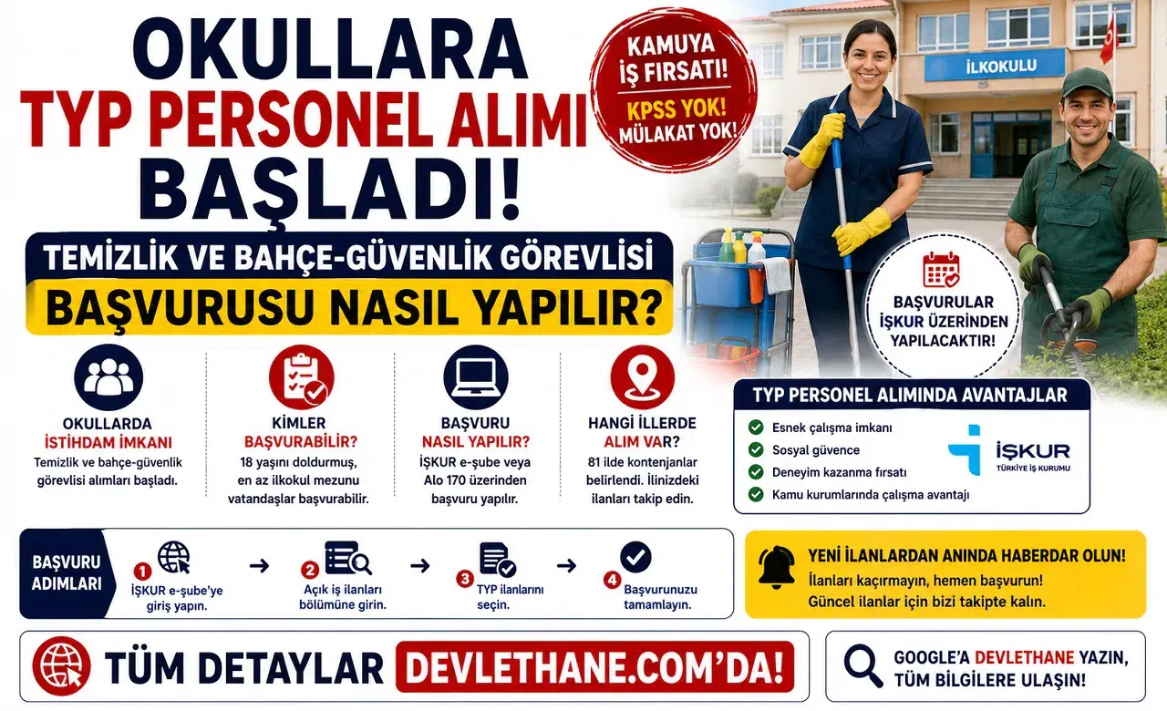 Okullara TYP Personel Alımı Başladı: Temizlik ve Bahçe-Güvenlik Görevlisi Başvurusu Nasıl Yapılır?