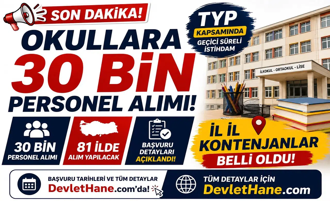 Okullara 30 Bin TYP Personeli Alımı: 81 İlin Kontenjanları Belli Oldu