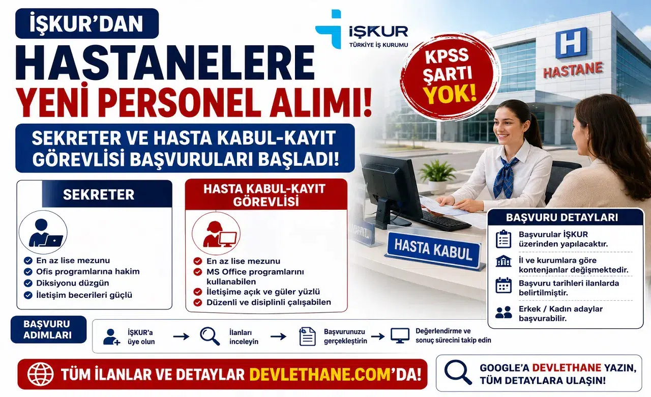İŞKUR’dan Hastanelere Yeni Personel Alımı: Sekreter ve Hasta Kabul-Kayıt Görevlisi Başvuruları