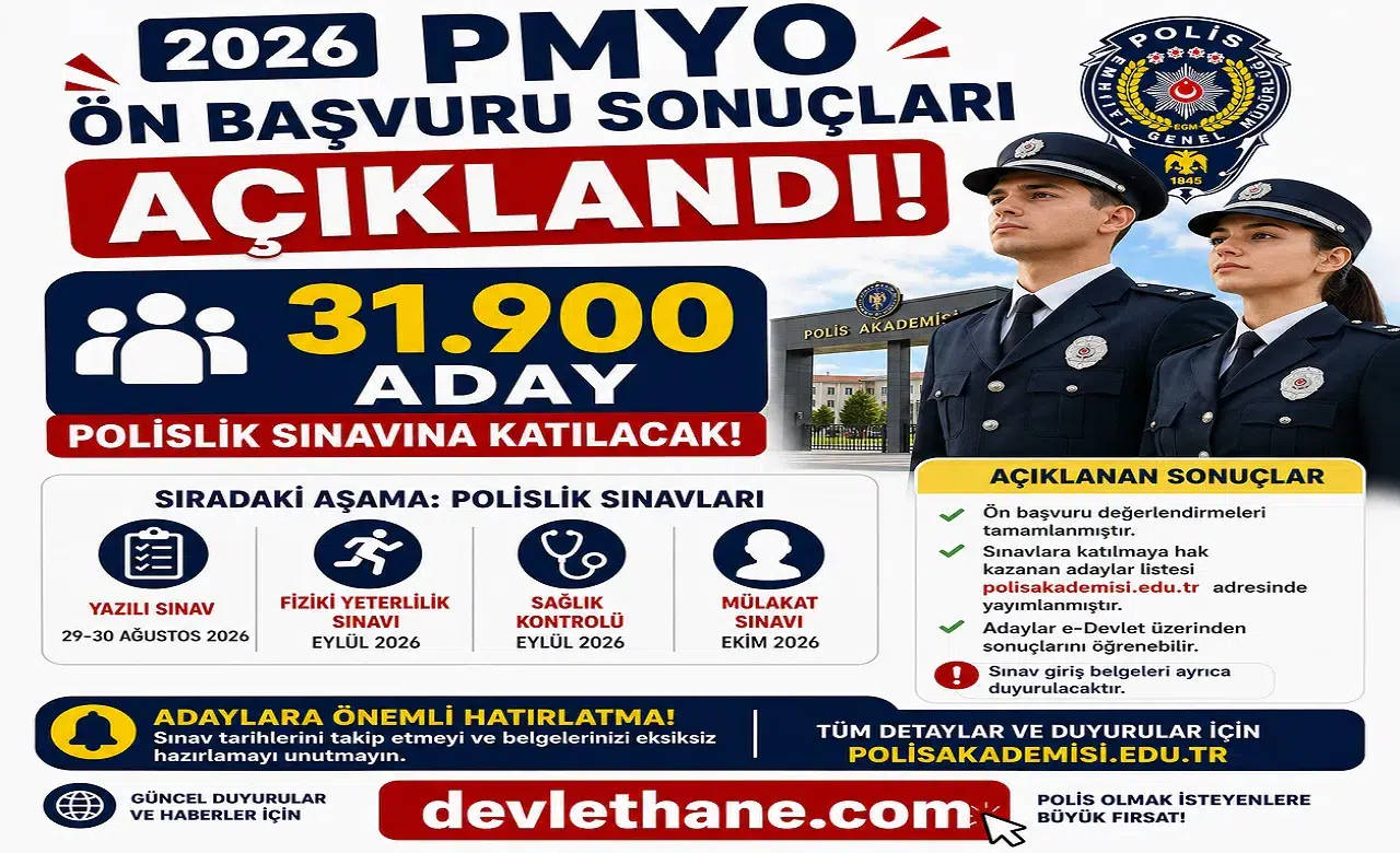 2026 PMYO Ön Başvuru Sonuçları Açıklandı: 31 Bin 900 Aday Polislik Sınavına Katılacak