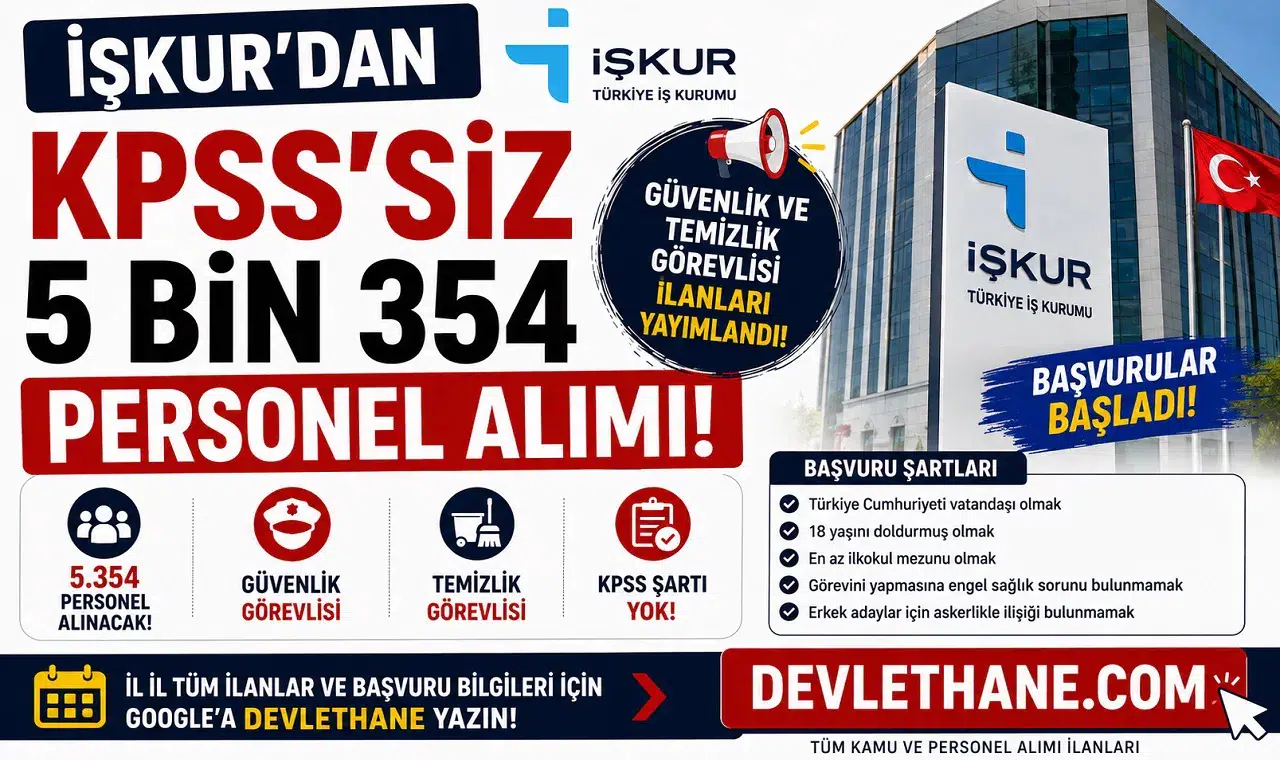 İŞKUR’dan KPSS’siz 5 Bin 354 Personel Alımı! Güvenlik ve Temizlik Görevlisi İlanları Yayımlandı