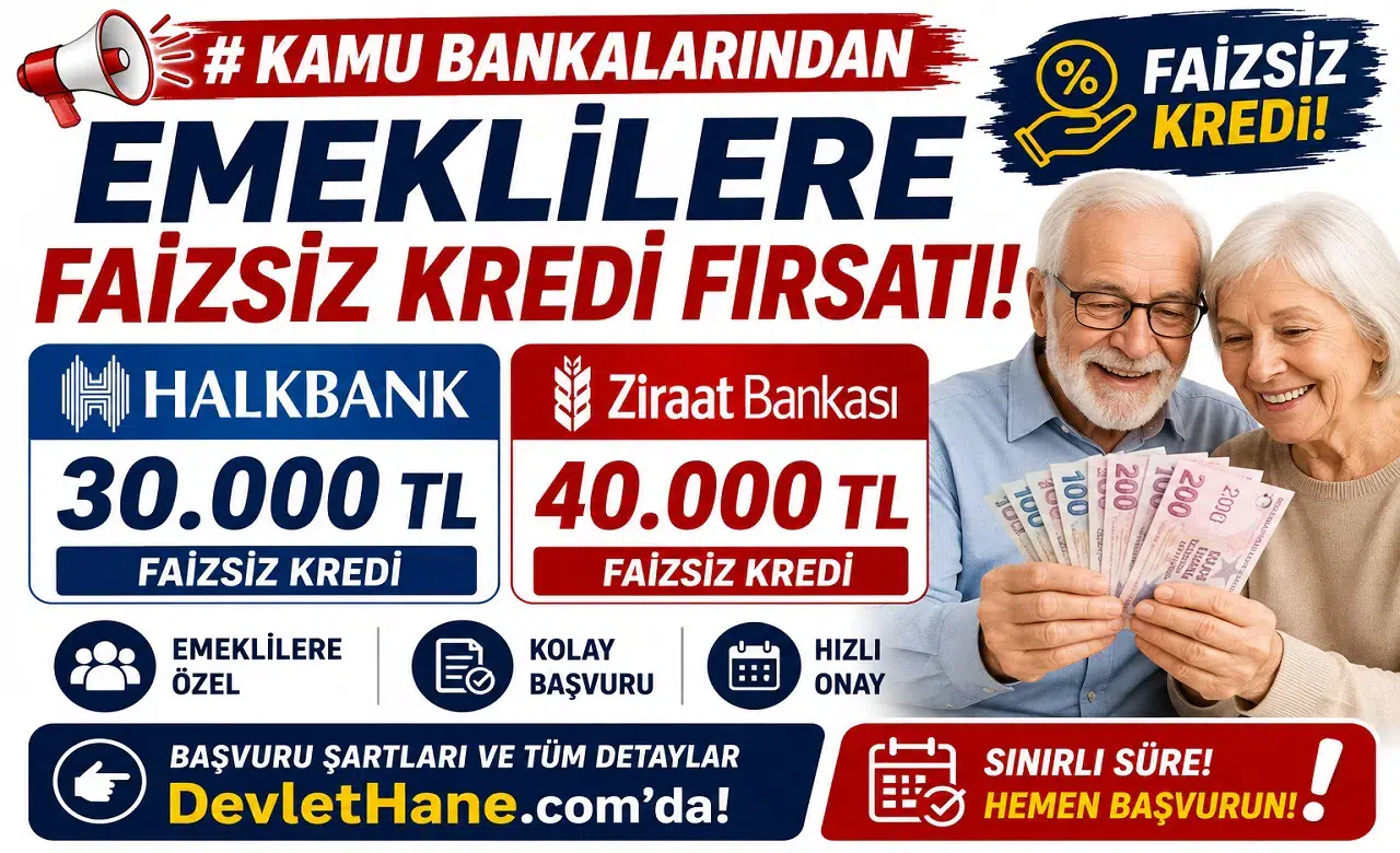 Kamu Bankalarından Emeklilere Faizsiz Kredi Fırsatı: Halkbank 30 Bin TL, Ziraat Bankası 40 Bin TL Veriyor