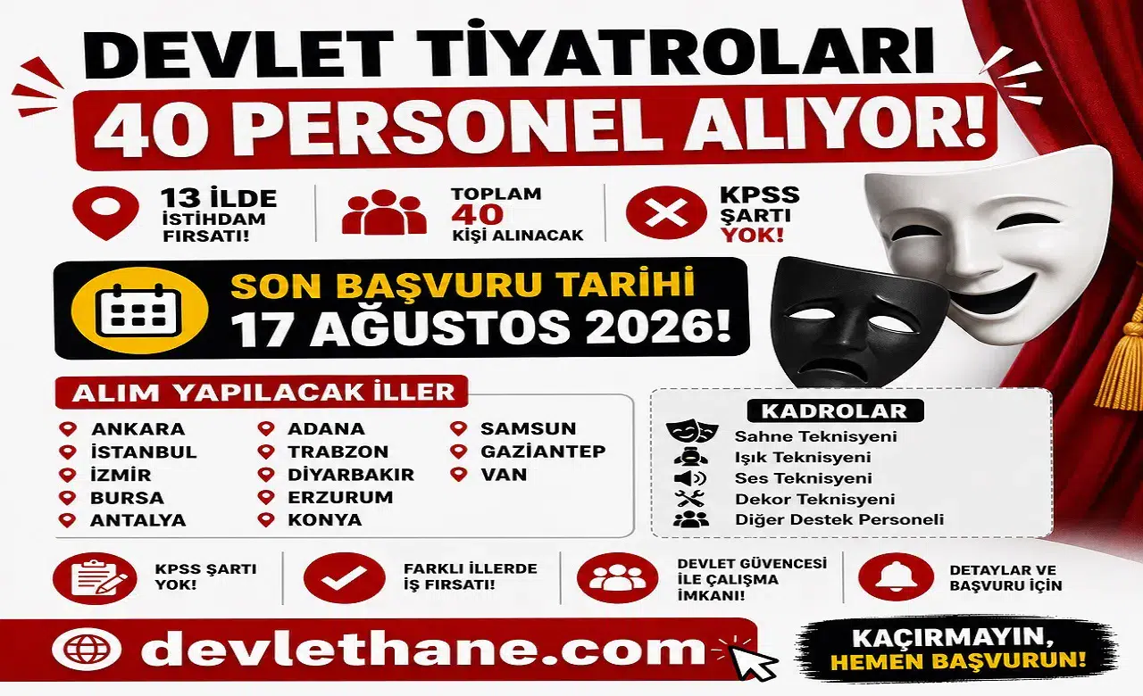 Devlet Tiyatroları 13 İlde 40 Personel Alıyor: KPSS Şartı Yok, Başvurular 17 Ağustos’ta Bitiyor