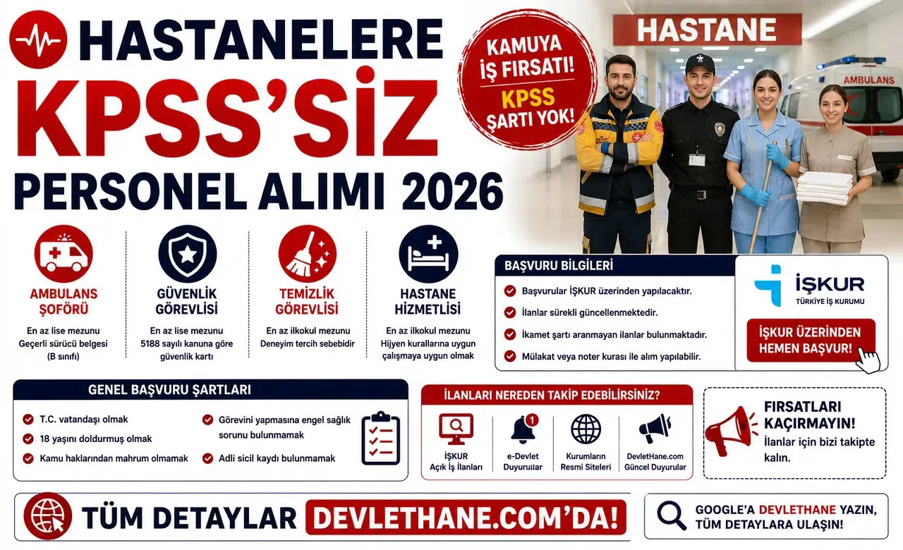 Hastanelere KPSS’siz Personel Alımı 2026: Ambulans Şoförü, Güvenlik, Temizlik ve Hastane Hizmetlisi