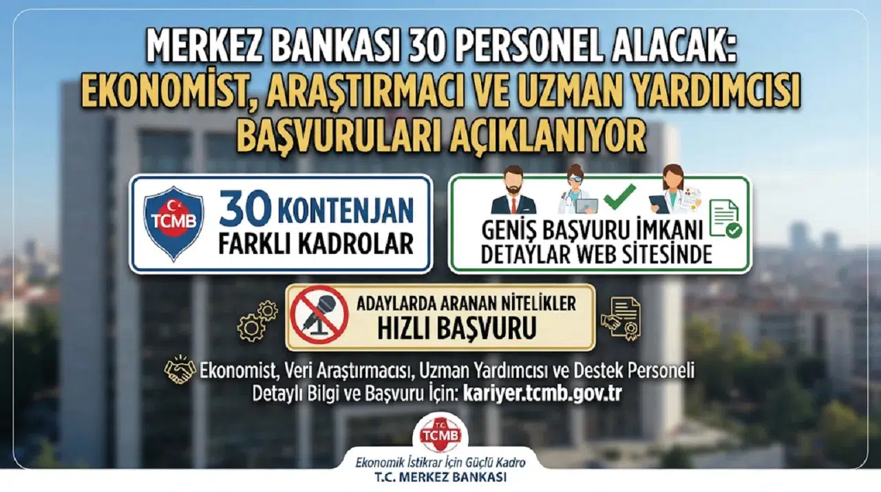 Merkez Bankası 30 Personel Alacak: Ekonomist, Araştırmacı ve Uzman Yardımcısı Başvuruları Açıklanıyor