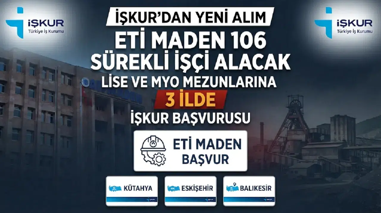 Eti Maden 106 Sürekli İşçi Alacak: Lise ve MYO Mezunlarına 3 İlde İŞKUR Başvurusu