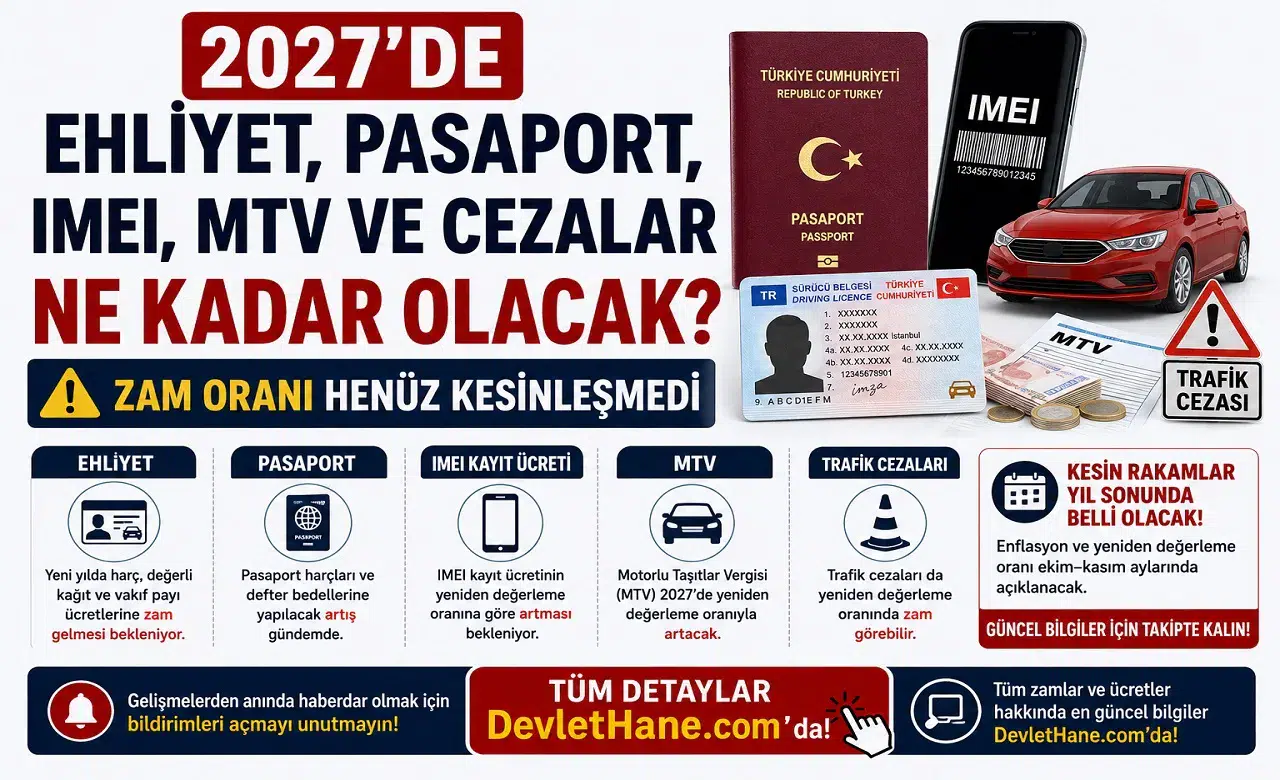 2027’de Ehliyet, Pasaport, IMEI, MTV ve Cezalar Ne Kadar Olacak? Zam Oranı Henüz Kesinleşmedi