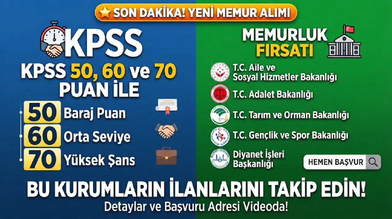 KPSS 50, 60 ve 70 Puanı Olanlara Memurluk Fırsatı! Bu Kurumların İlanlarını Takip Edin