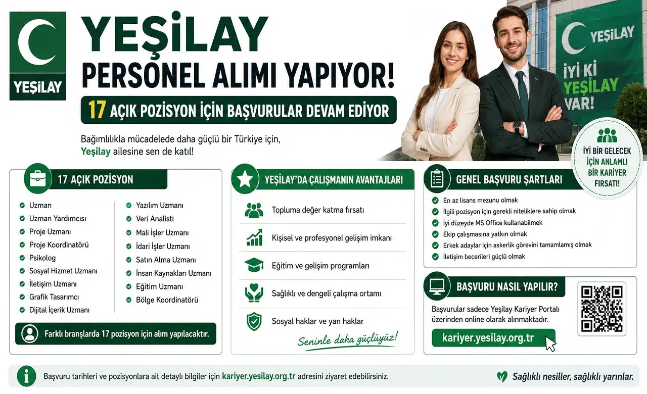 Yeşilay Personel Alımı Yapıyor: 17 Açık Pozisyon İçin Başvurular Devam Ediyor