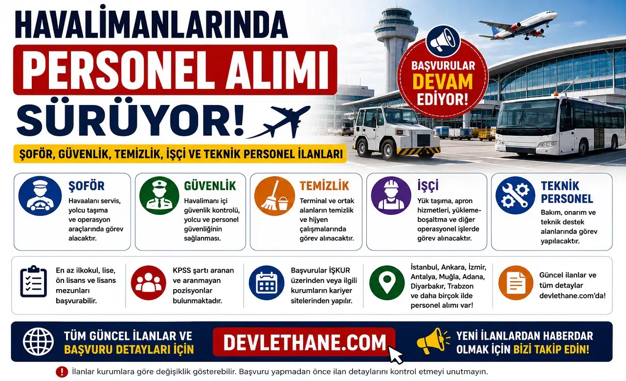 Havalimanlarında Personel Alımı Sürüyor: Şoför, Güvenlik, Temizlik, İşçi ve Teknik Personel İlanları