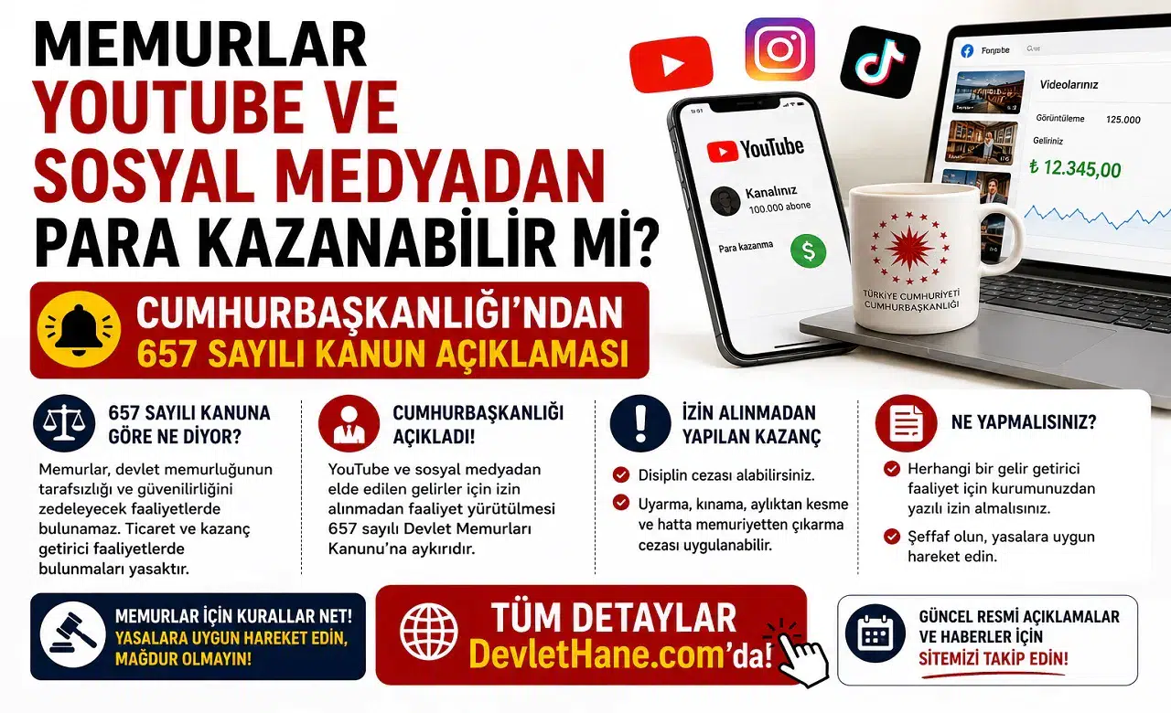Memurlar YouTube ve Sosyal Medyadan Para Kazanabilir mi? Cumhurbaşkanlığı’ndan 657 Sayılı Kanun Açıklaması
