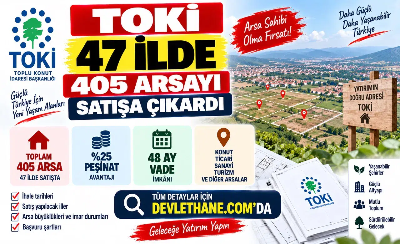 TOKİ 47 İlde 405 Arsayı Satışa Çıkardı: Yüzde 25 Peşinat ve 48 Ay Vade İmkânı
