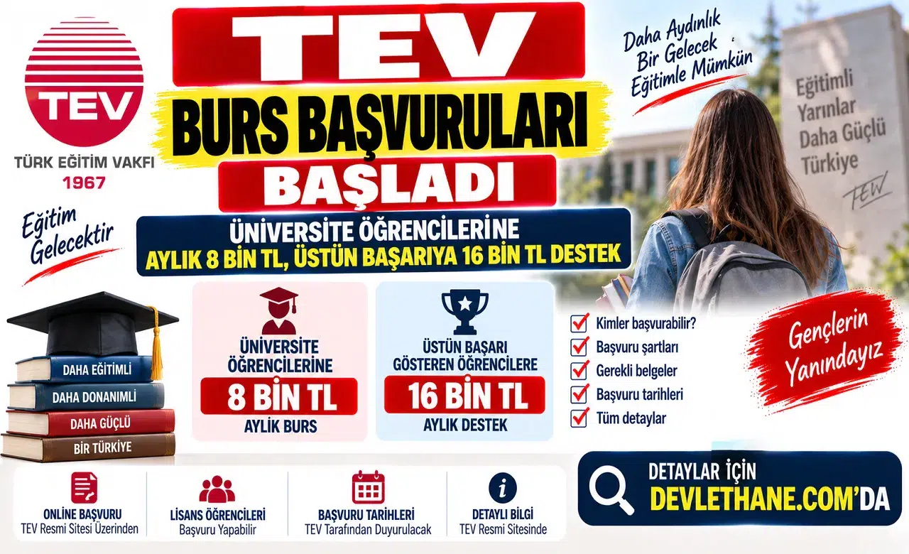 TEV Burs Başvuruları Başladı: Üniversite Öğrencilerine Aylık 8 Bin TL, Üstün Başarıya 16 Bin TL Destek