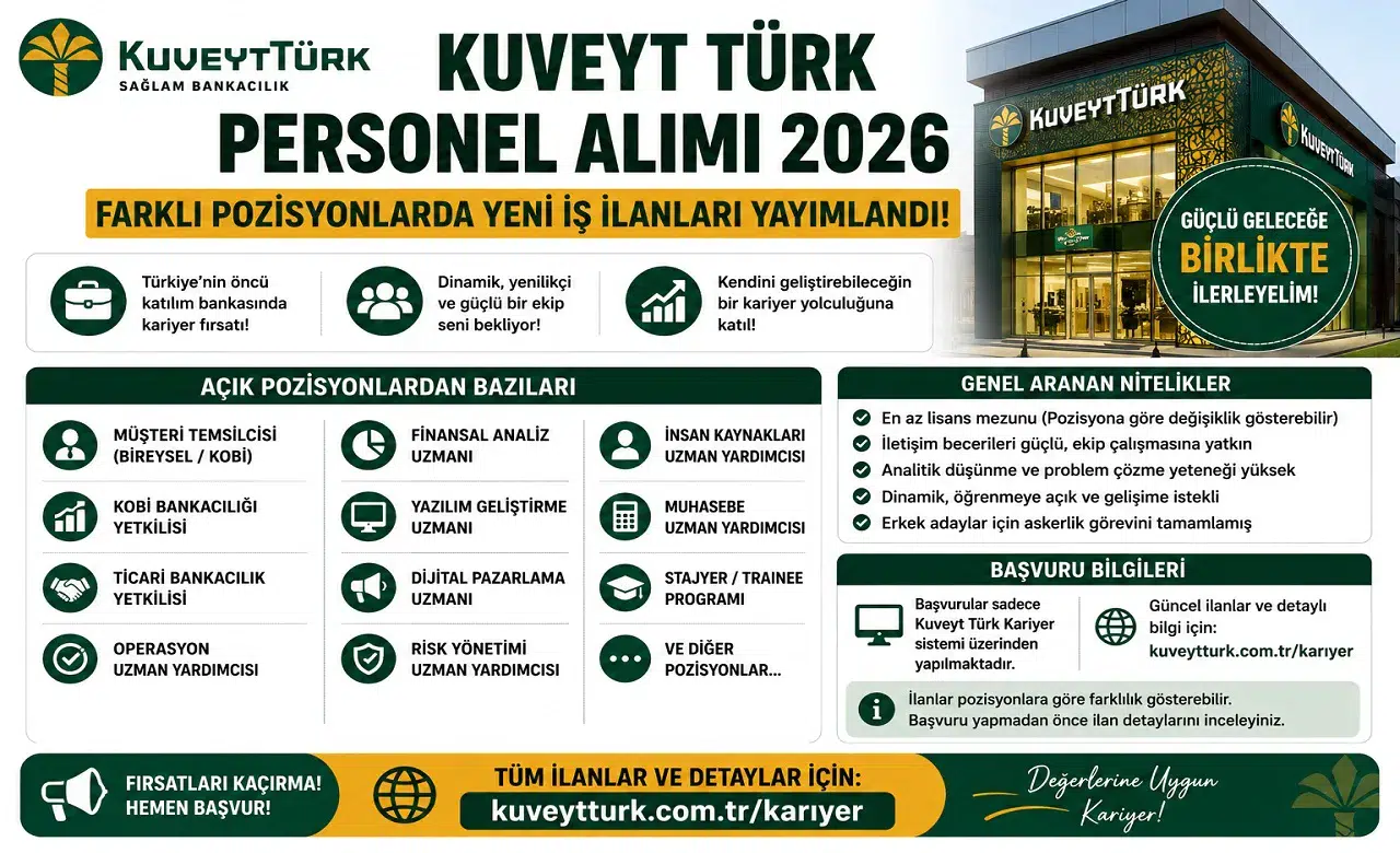 Kuveyt Türk Personel Alımı 2026: Farklı Pozisyonlarda Yeni İş İlanları Yayımlandı