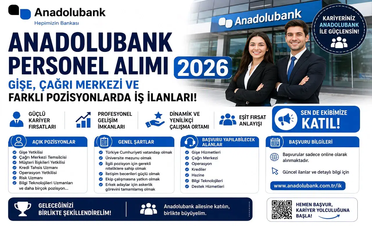 Anadolubank Personel Alımı 2026: Gişe, Çağrı Merkezi ve Farklı Pozisyonlarda İş İlanları