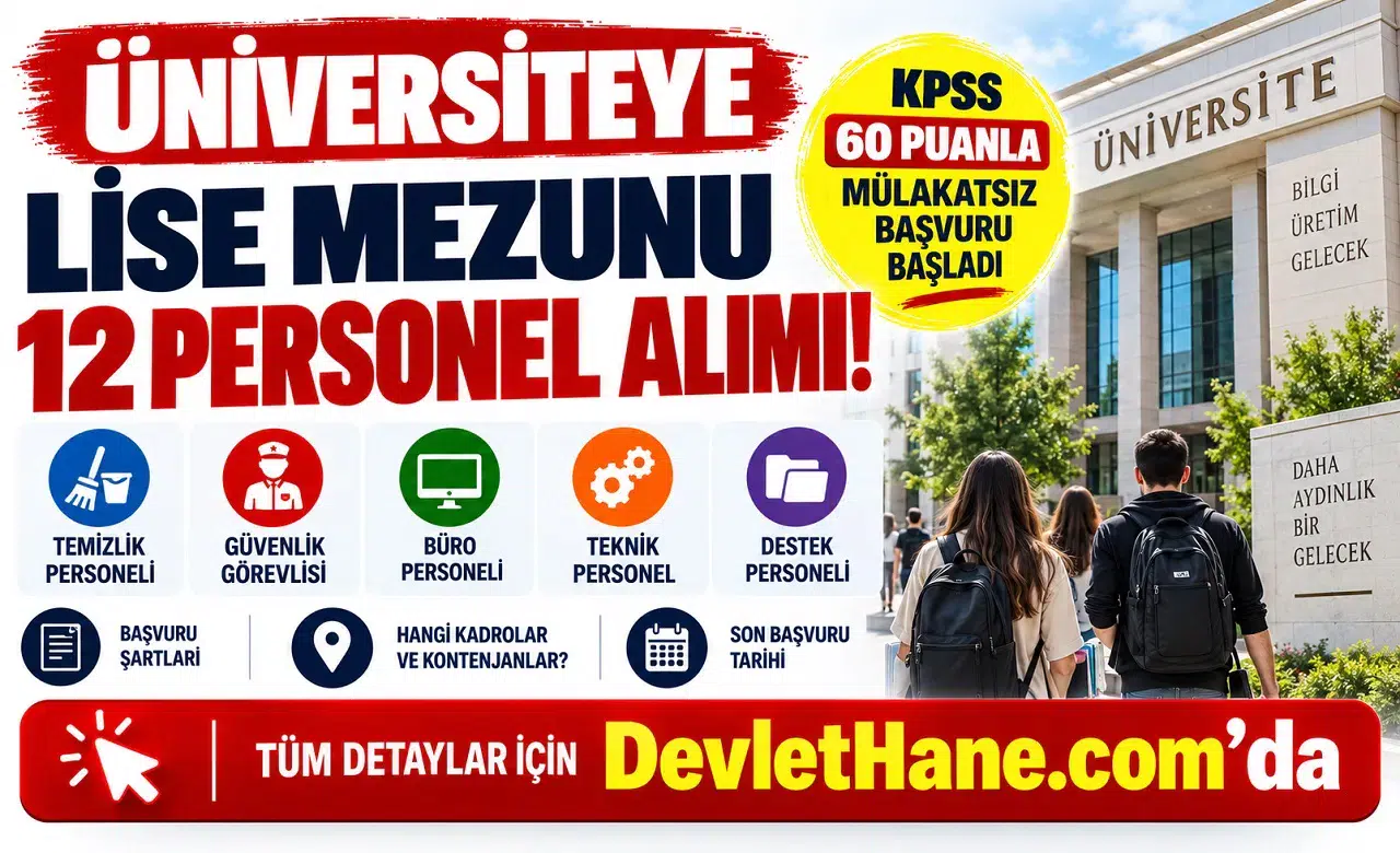 Üniversiteye Lise Mezunu 12 Personel Alımı! KPSS 60 Puanla Mülakatsız Başvuru Başladı