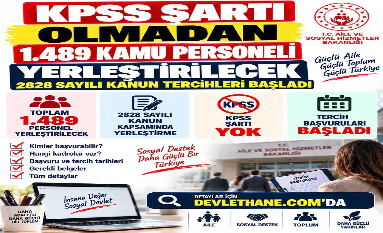 KPSS Şartı Olmadan 1.489 Kamu Personeli Yerleştirilecek: 2828 Sayılı Kanun Tercihleri Başladı