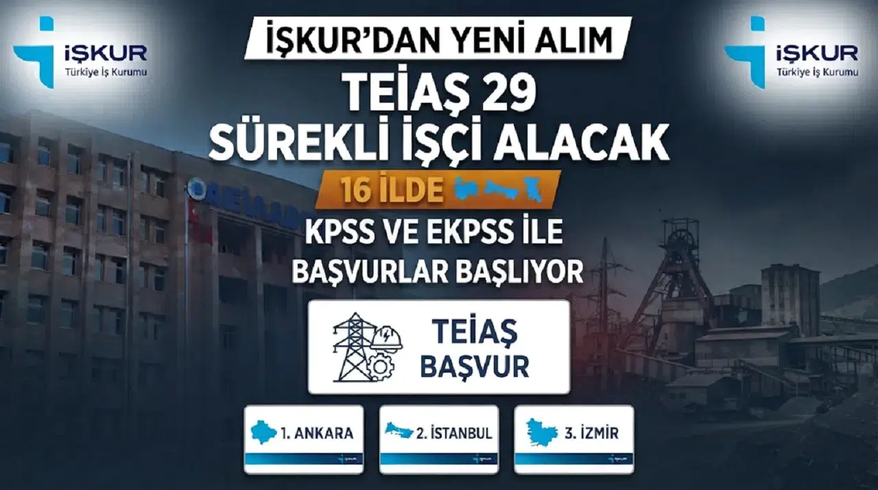 TEİAŞ 29 Sürekli İşçi Alacak: 16 İlde KPSS ve EKPSS ile Başvurular Başlıyor