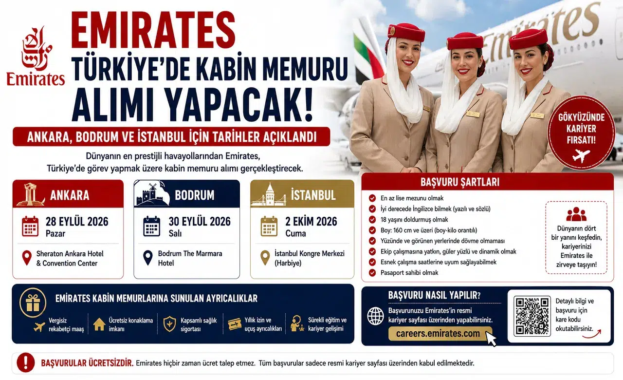 Emirates Türkiye’de Kabin Memuru Alımı Yapacak: Ankara, Bodrum ve İstanbul İçin Tarihler Açıklandı