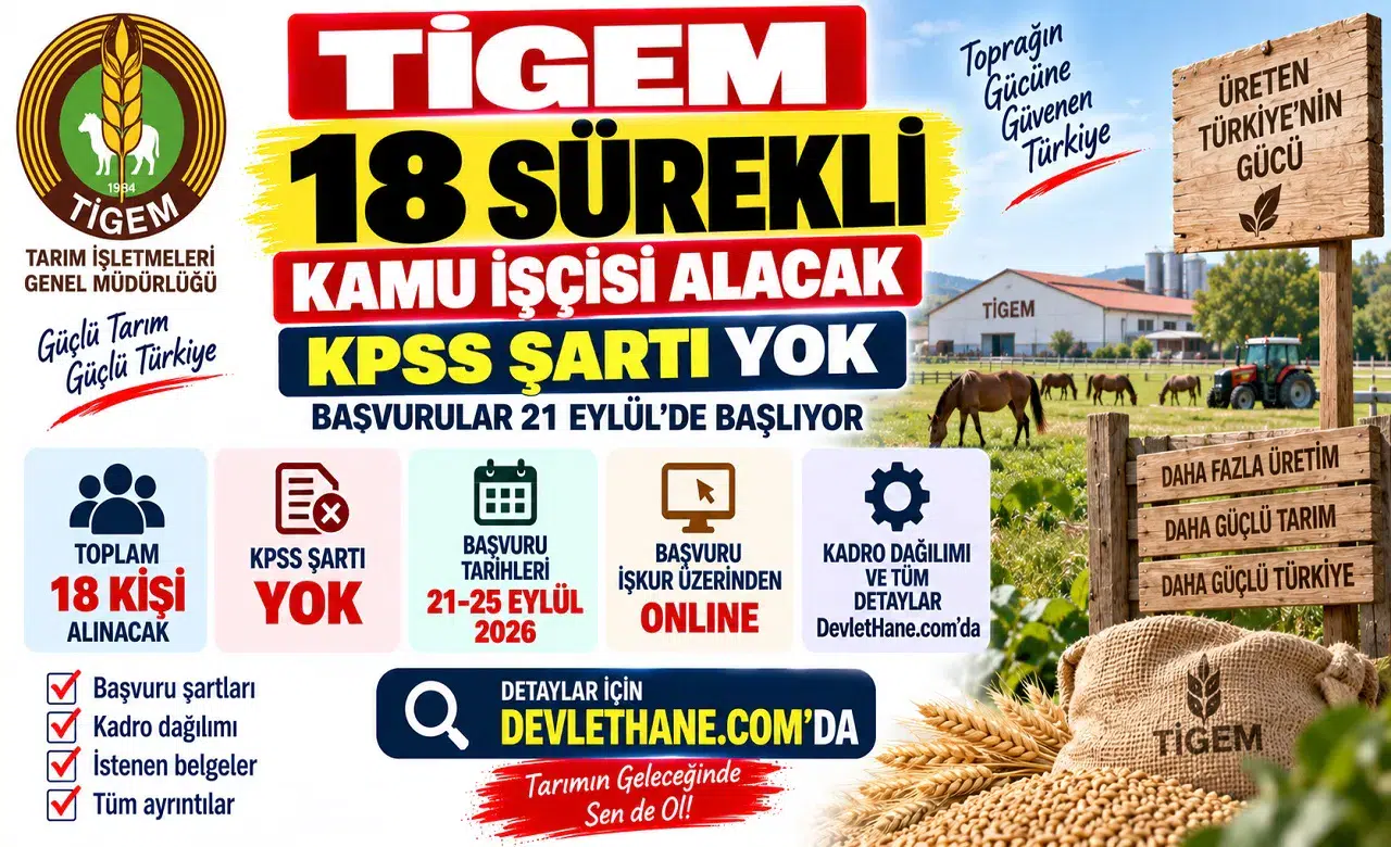 TİGEM 18 Sürekli Kamu İşçisi Alacak: KPSS Şartı Yok, Başvurular 21 Eylül'de Başlıyor