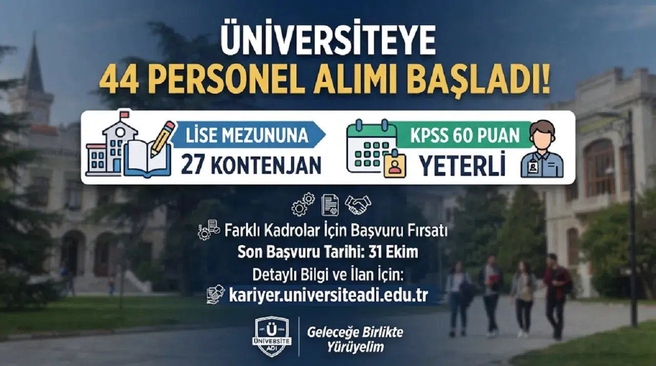 Üniversiteye 44 Personel Alımı Başladı! Lise Mezununa 27 Kontenjan, KPSS 60 Puan Yeterli
