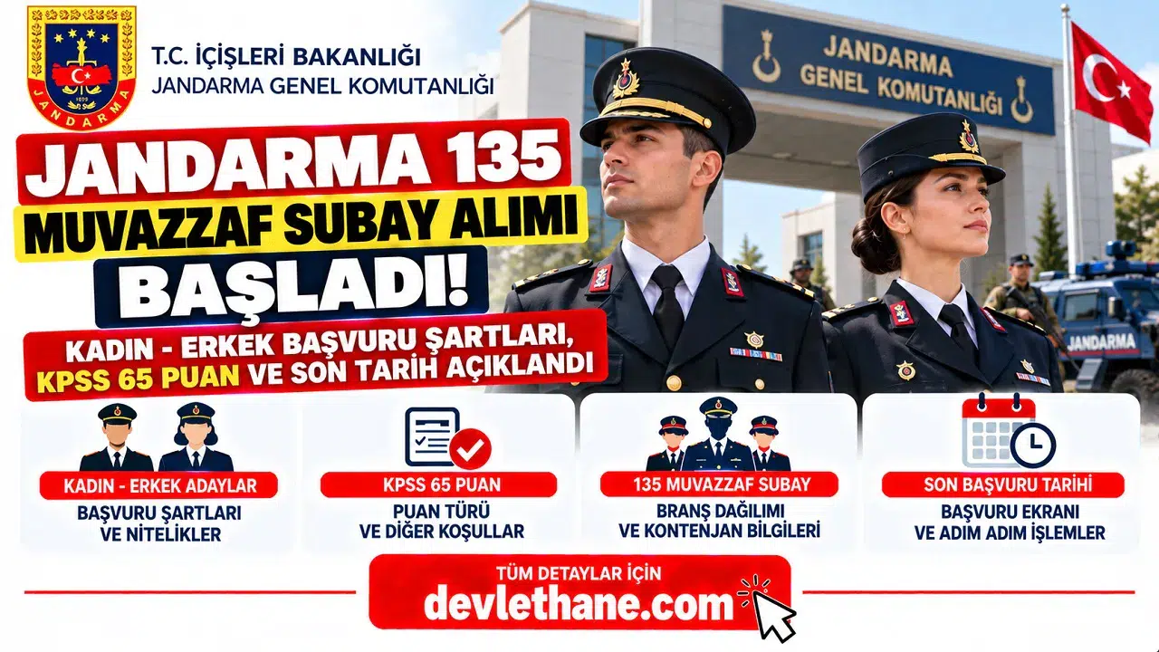 Jandarma 135 Muvazzaf Subay Alımı Başladı! Kadın-Erkek Başvuru Şartları, KPSS 65 Puan ve Son Tarih Açıklandı