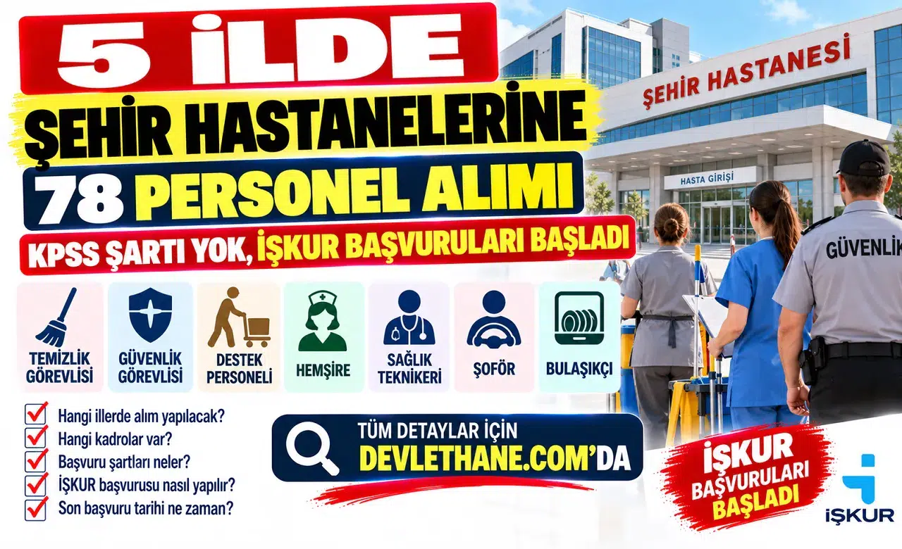 5 İlde Şehir Hastanelerine 78 Personel Alımı: KPSS Şartı Yok, İŞKUR Başvuruları Başladı