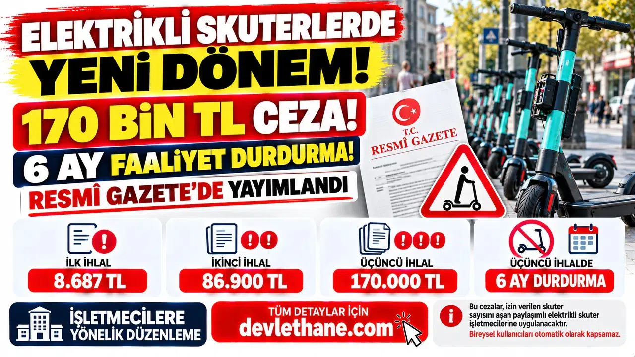 Elektrikli Skuterlerde Yeni Dönem Başladı! 170 Bin TL Ceza ve 6 Ay Faaliyet Durdurma Kararı Resmî Gazete'de