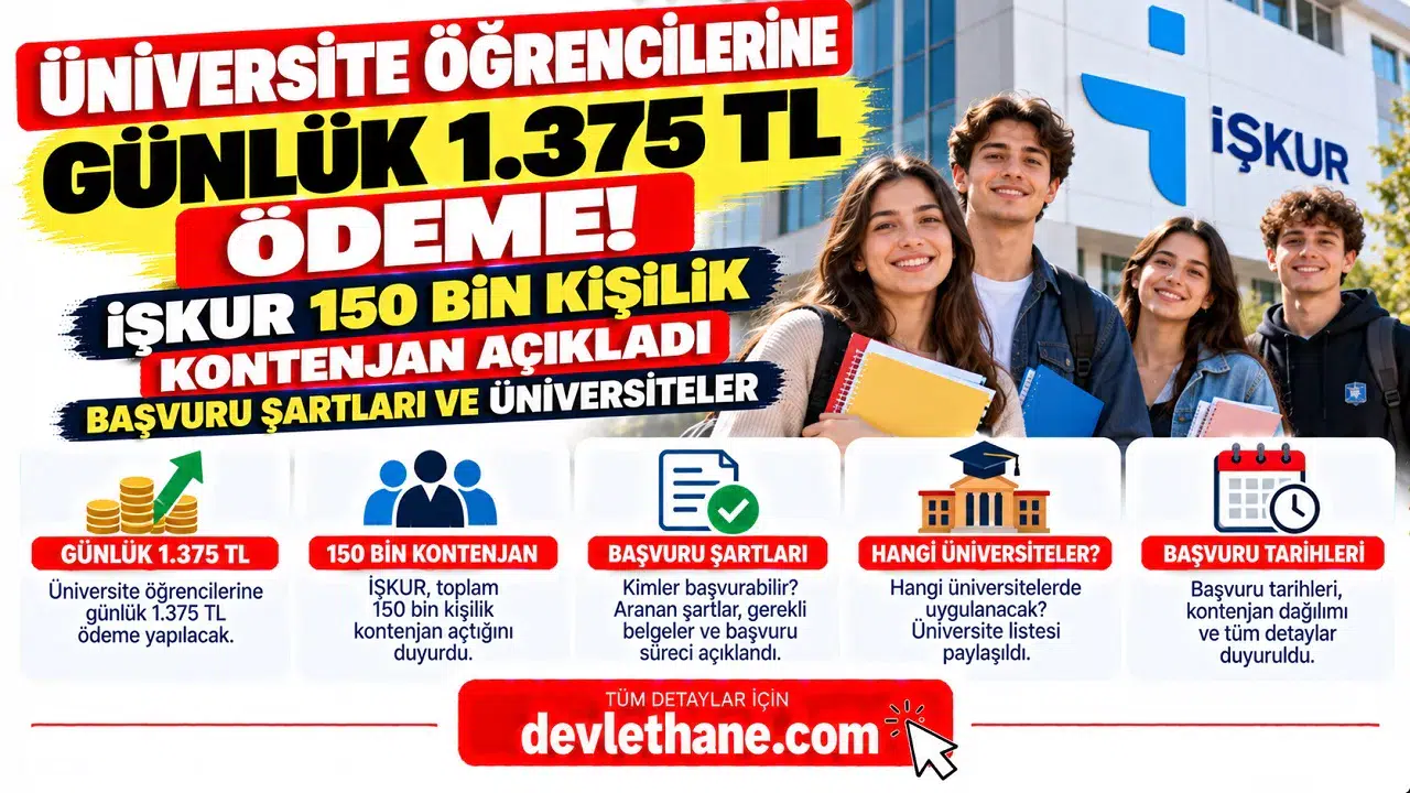 Üniversite Öğrencilerine Günlük 1.375 TL Ödeme! İŞKUR 150 Bin Kişilik Kontenjan Açıklaması Yaptı: Başvuru Şartları ve Üniversiteler
