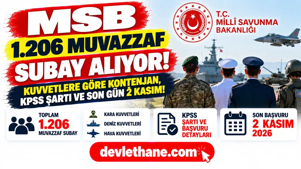 MSB 1.206 muvazzaf subay alıyor: Kuvvetlere göre kontenjan, KPSS şartı ve son gün 2 Kasım