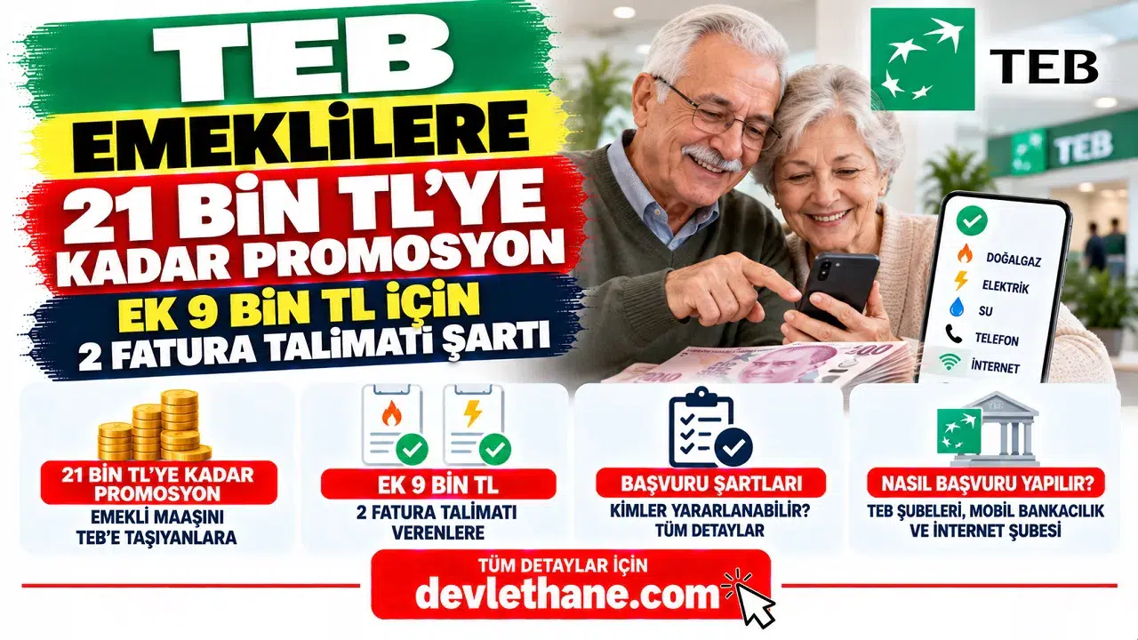 TEB Emeklilere 21 Bin TL’ye Kadar Promosyon Sunuyor! Ek 9 Bin TL İçin 2 Fatura Talimatı Şartı