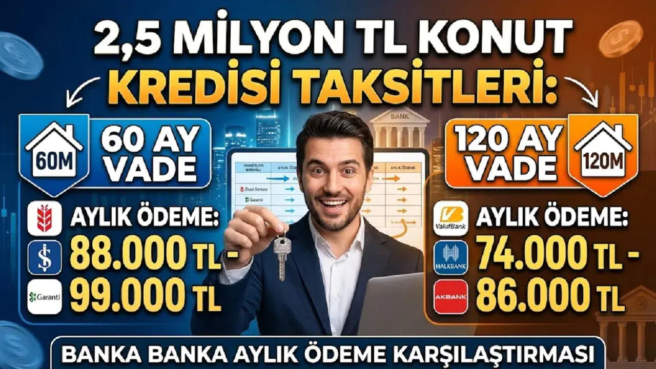 2,5 milyon TL konut kredisi taksitleri: 60 ve 120 ay vadede banka banka aylık ödeme