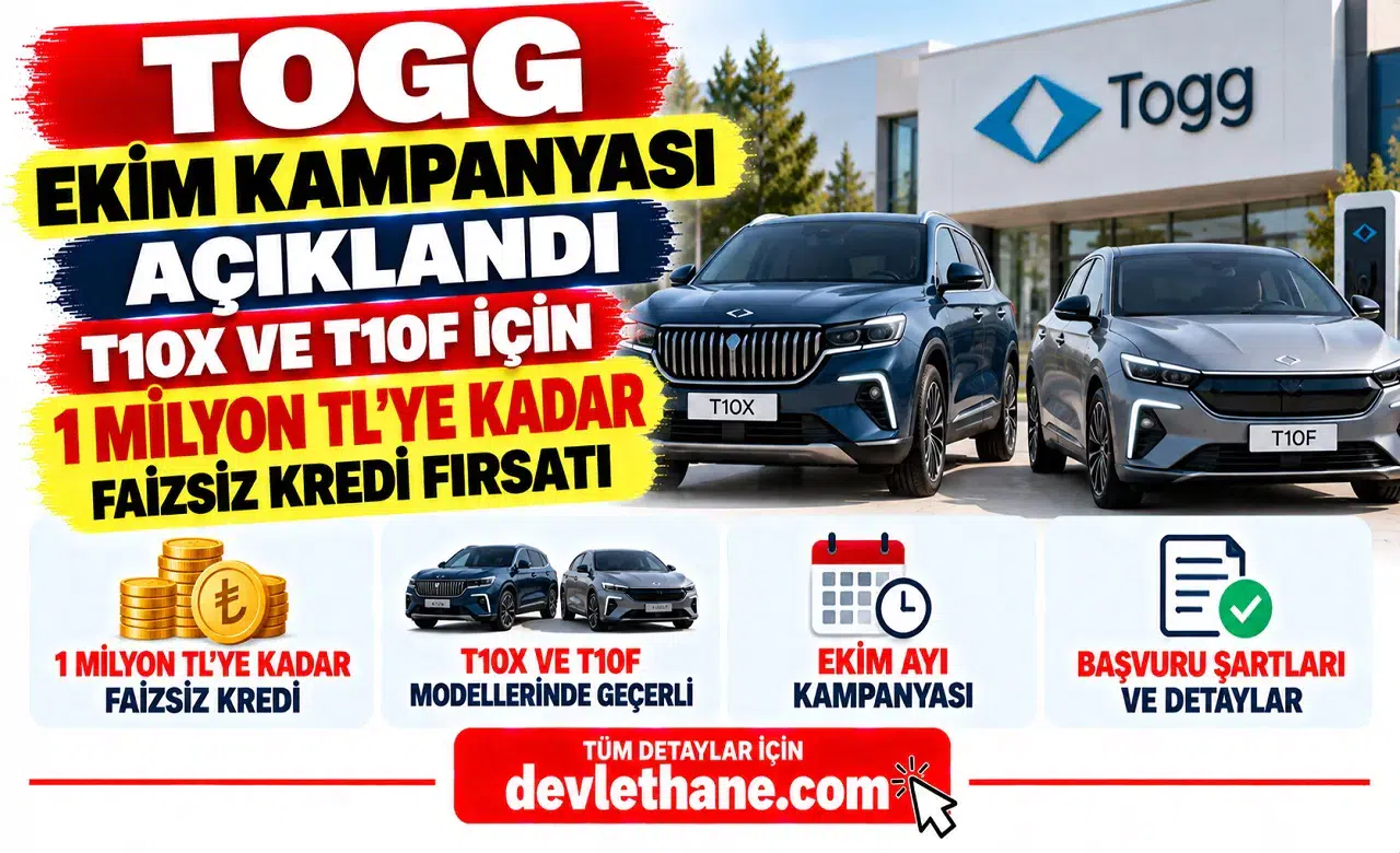 TOGG Ekim Kampanyası Açıklandı: T10X ve T10F İçin 1 Milyon TL’ye Kadar Faizsiz Kredi Fırsatı
