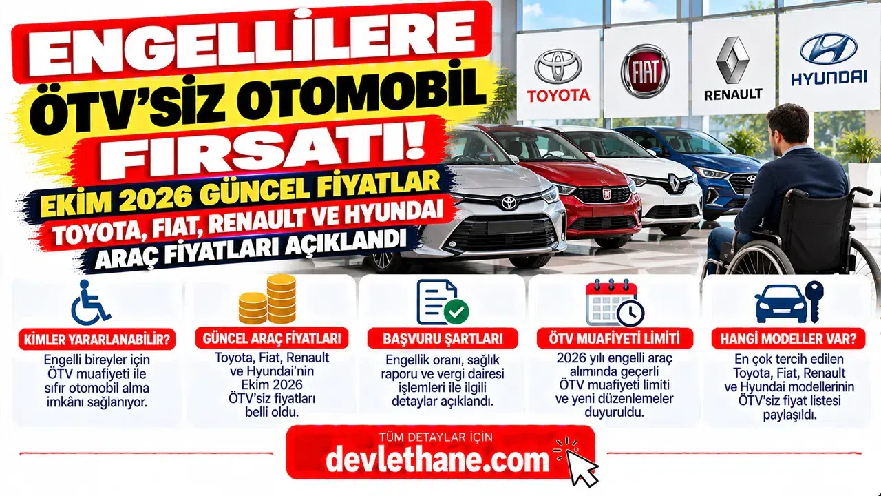 Engellilere ÖTV'siz Otomobil Fırsatı! Ekim 2026 Toyota, Fiat, Renault ve Hyundai Araç Fiyatları Açıklandı