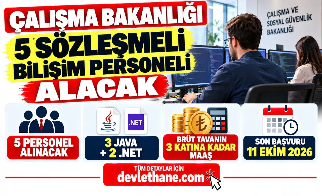 Çalışma Bakanlığı 5 Sözleşmeli Bilişim Personeli Alacak: Brüt Tavanın 3 Katı Maaş