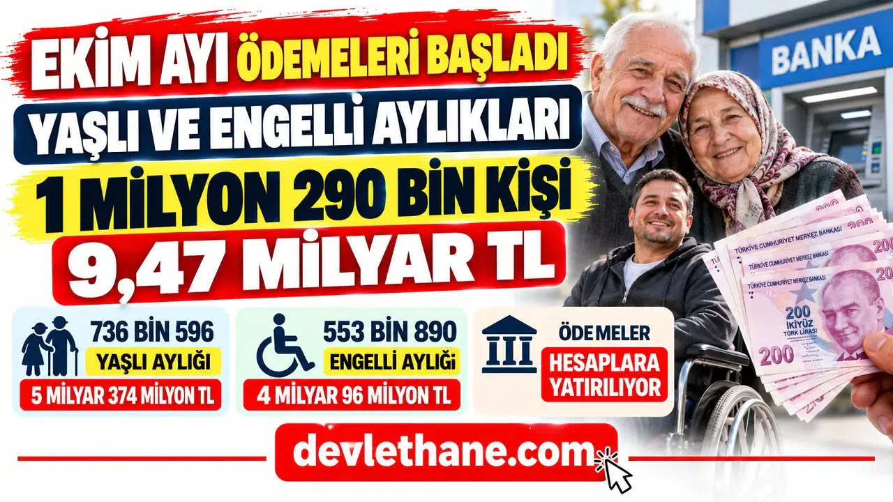Ekim Ayı Yaşlı ve Engelli Aylıkları Hesaplara Yatırıldı: 1 Milyon 290 Bin Kişiye 9,47 Milyar TL