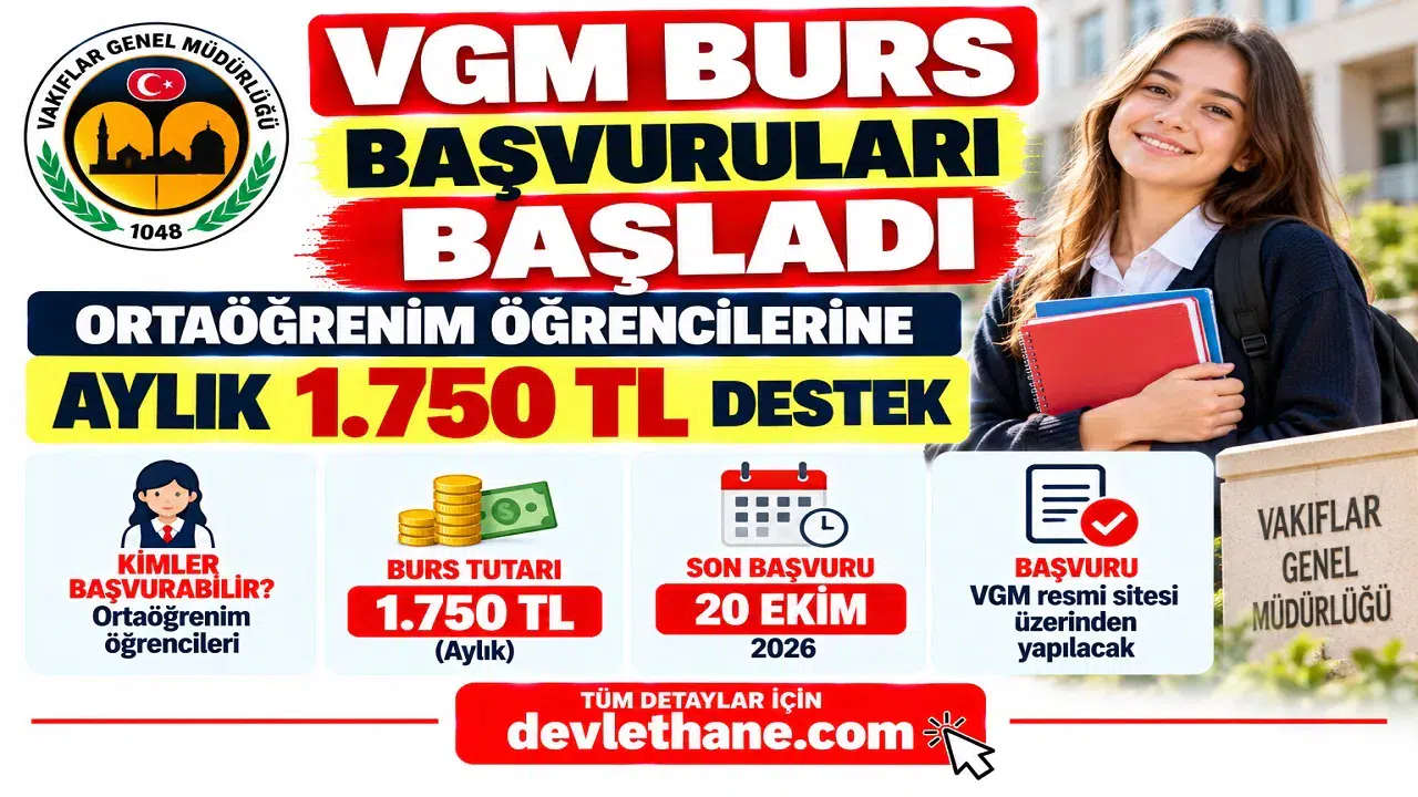 VGM Burs Başvuruları Başladı: Ortaöğrenim Öğrencilerine Aylık 1.750 TL, Son Gün 20 Ekim