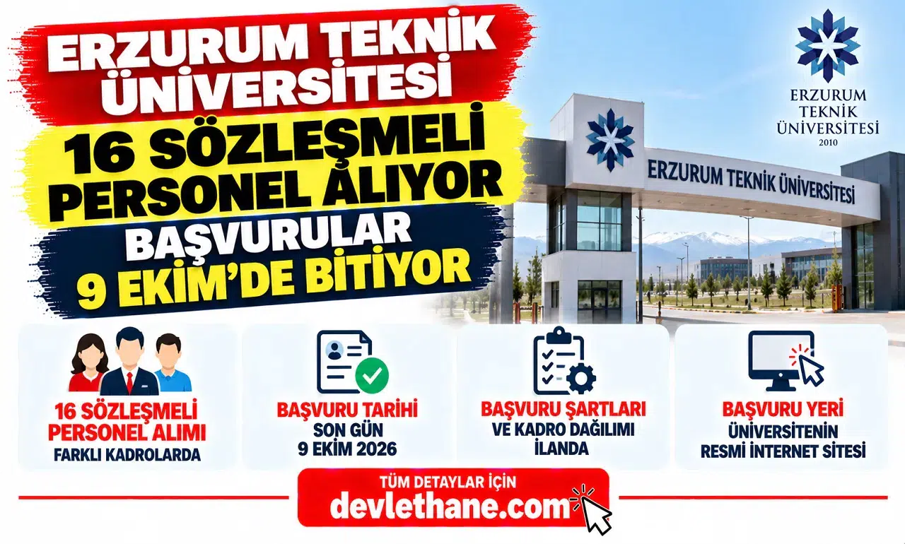 Erzurum Teknik Üniversitesi 16 sözleşmeli personel alıyor: Başvurular 9 Ekim'de bitiyor