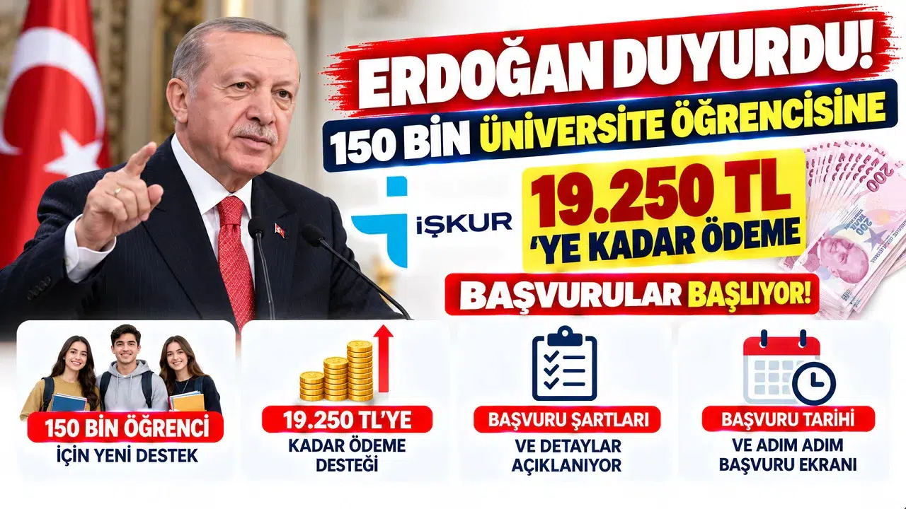 Erdoğan Duyurdu! 150 Bin Üniversite Öğrencisine İŞKUR'dan 19.250 TL'ye Kadar Ödeme: Başvurular Başlıyor